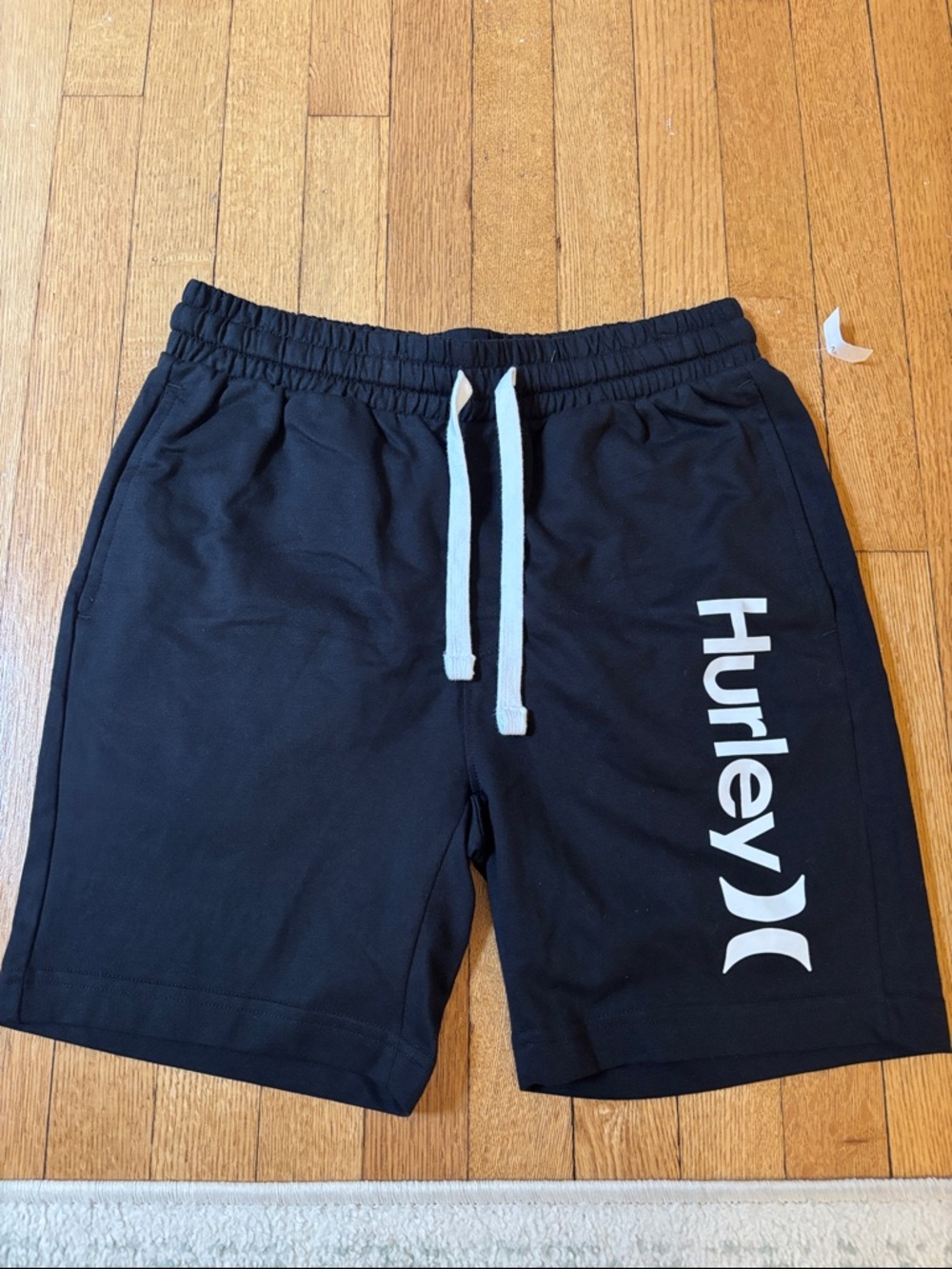 Hurley Black Shorts with White Logo and Drawstrings